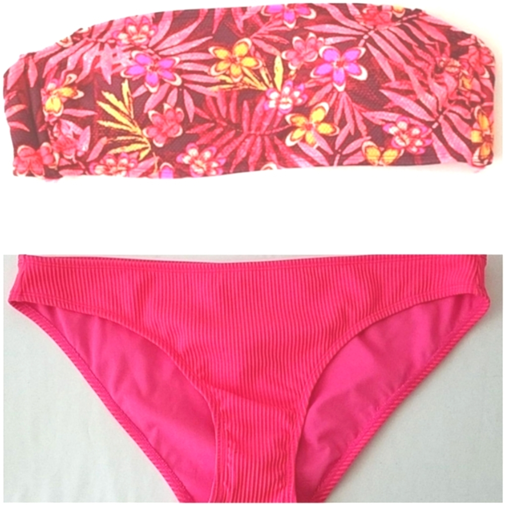 Xhilaration Floral Juniors Pique Bandeau Bikini Top and Ribbed Bottom Size XL Jr